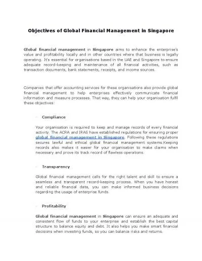 Objectives of Global Financial Management in Singapore