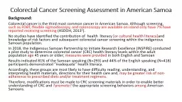 Pilot Testing a Colorectal Cancer Screening Intervention in American Samoa