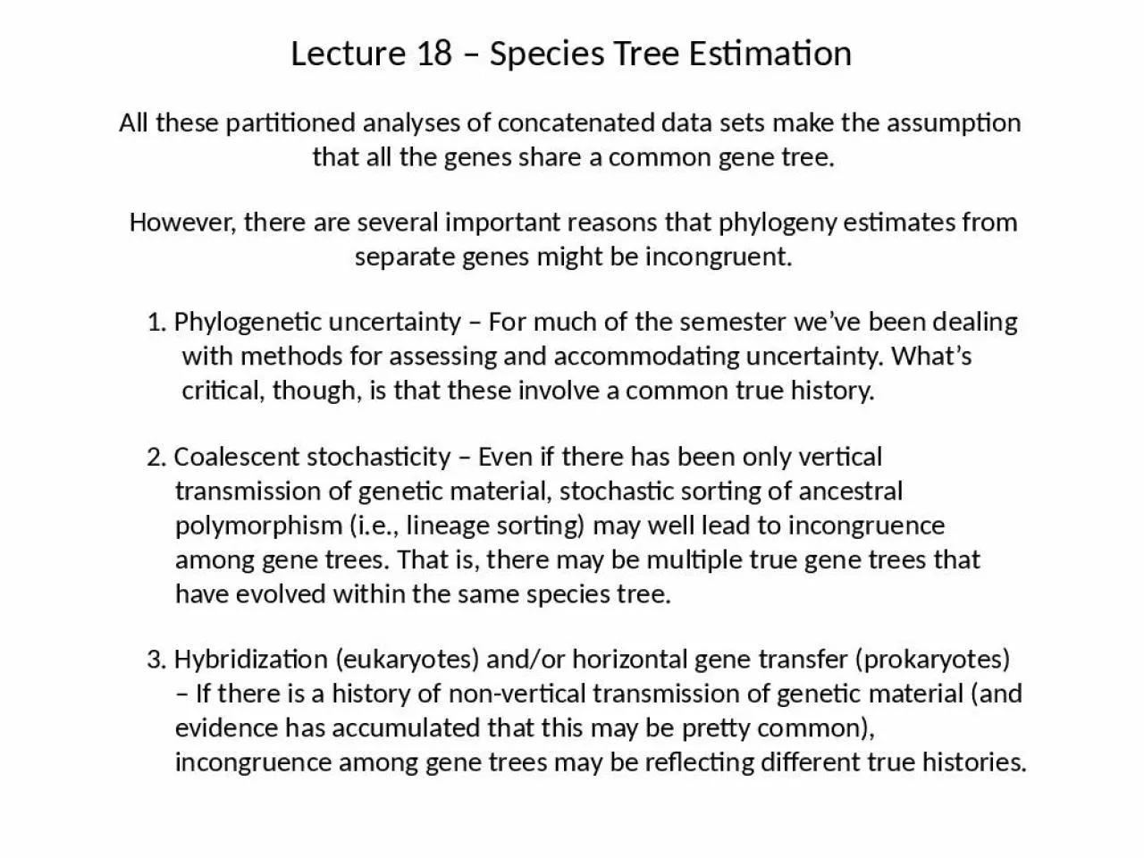 PPT-Lecture 18 – Species Tree Estimation