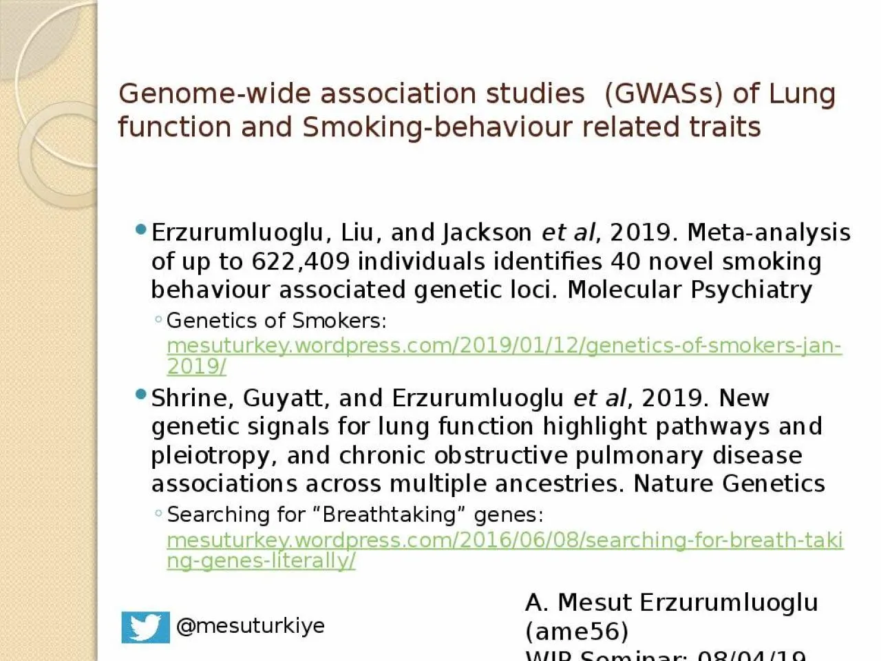 PPT-Genome-wide association studies (GWASs) of Lung function and Smoking-behaviour related