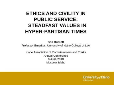 ETHICS AND CIVILITY IN PUBLIC SERVICE: