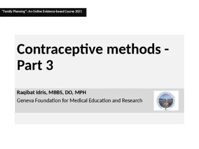 Contraceptive methods -  Part 3