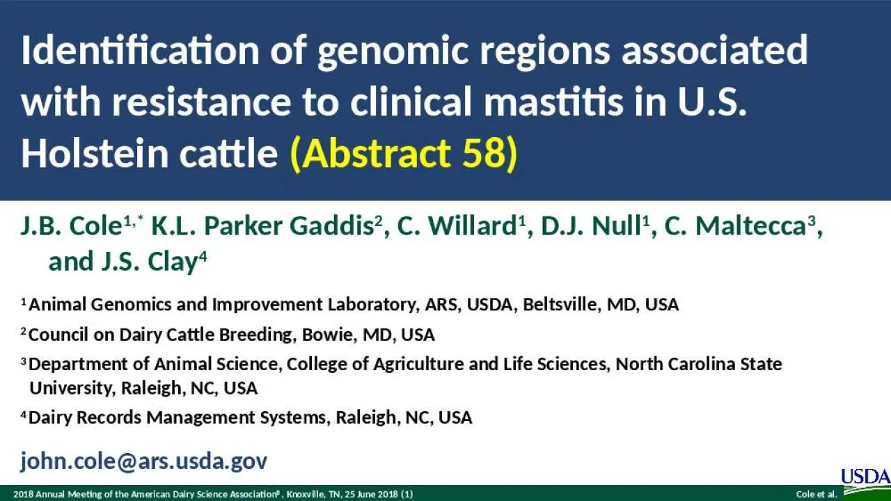 PPT-Identification of genomic regions associated with resistance to clinical mastitis in U.S.