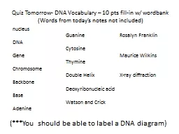 Quiz Tomorrow- DNA Vocabulary – 10
