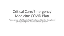 Critical Care/Emergency Medicine COVID Plan