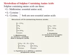 Metabolism of Sulphur Containing Amino Acids