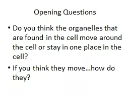 Opening Questions Do you think the organelles that are found in the cell move around the