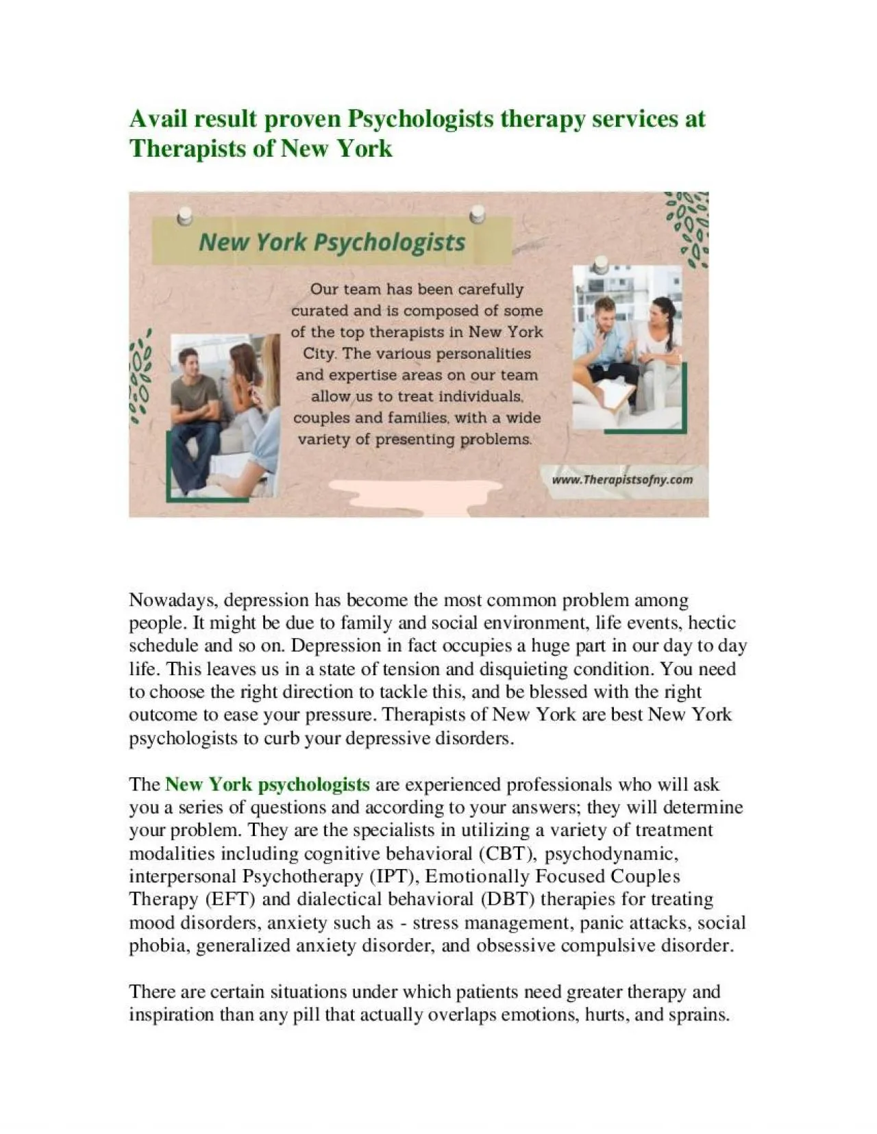 PDF-Avail result proven Psychologists therapy services at Therapists of New York