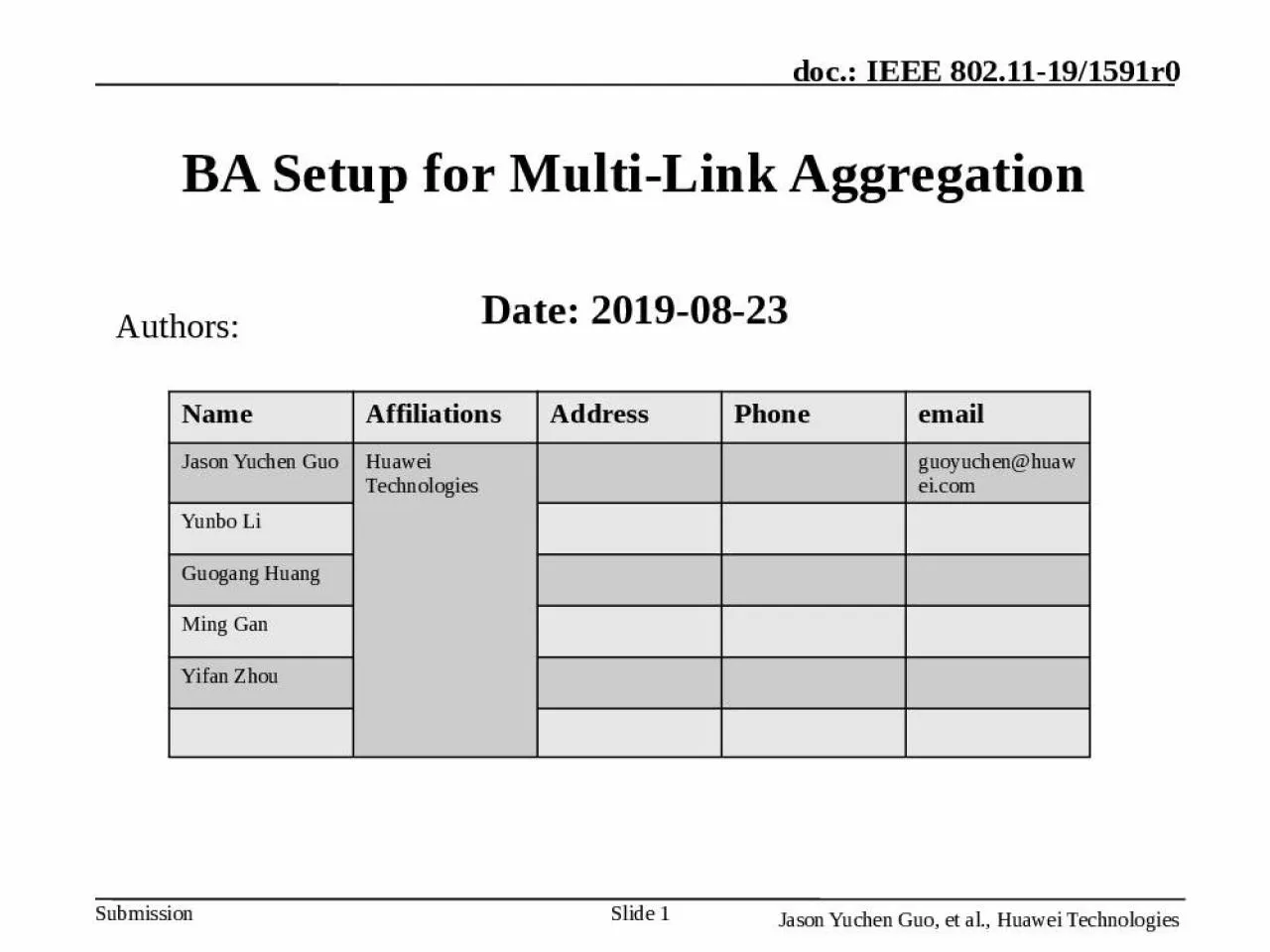 PPT-BA Setup for Multi-Link Aggregation