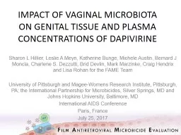 IMPACT OF VAGINAL MICROBIOTA ON GENITAL TISSUE AND PLASMA CONCENTRATIONS OF DAPIVIRINE