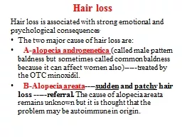 Hair loss Hair loss is  associated with strong emotional and psychological consequences