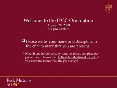 Welcome to the IPGC Orientation