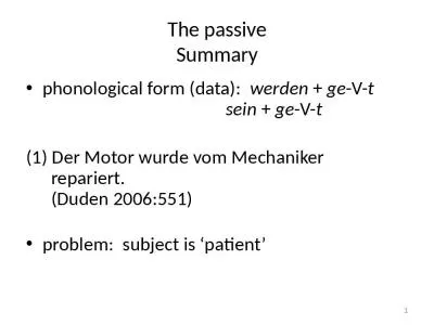 1 The passive Summary phonological form (data):