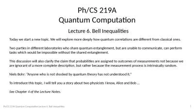 Ph/CS 219A Quantum Computation Lecture 6. Bell Inequalities