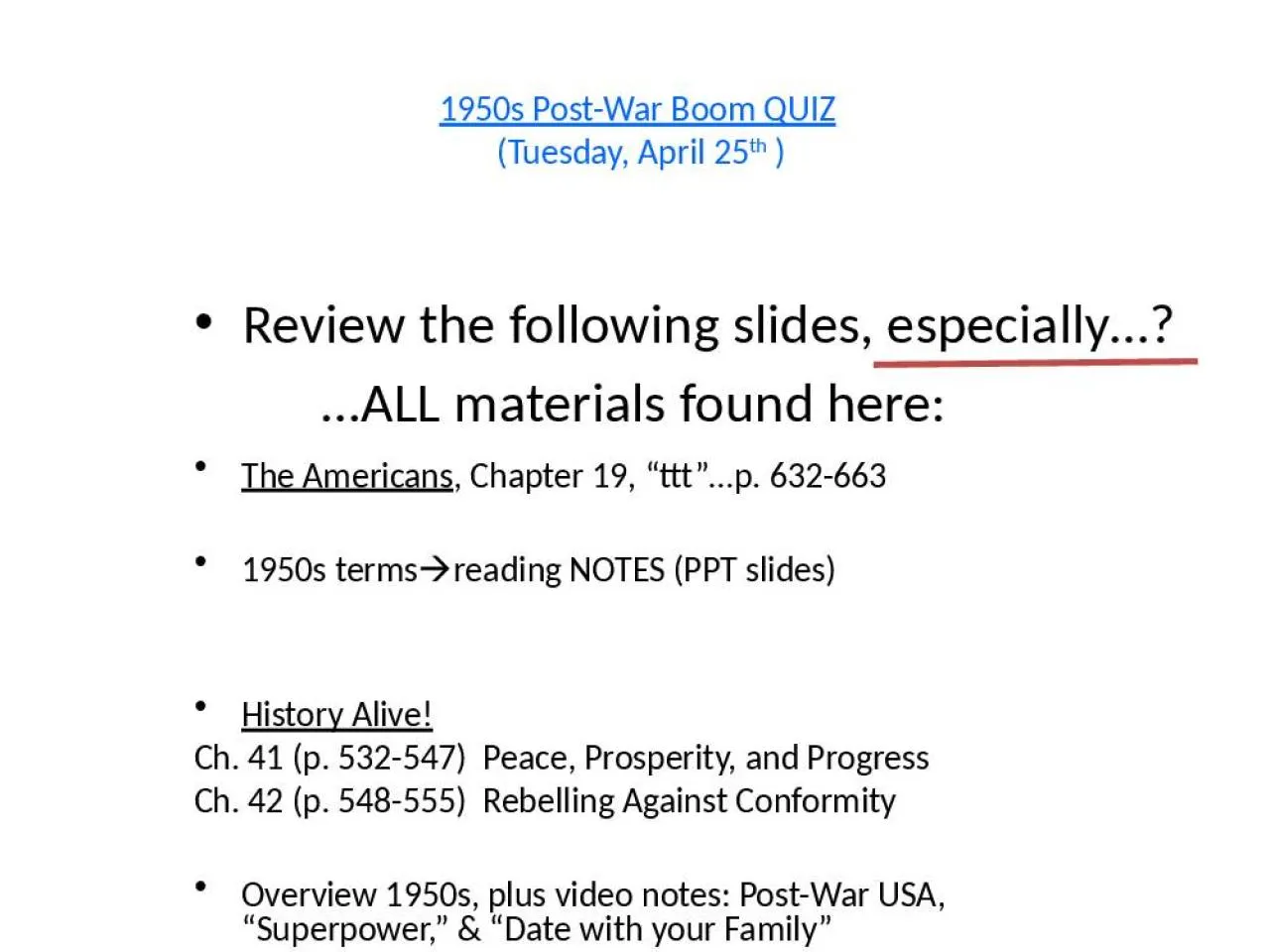 PPT-1950s Post-War Boom QUIZ