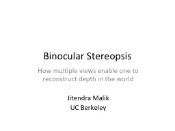 Binocular Stereopsis How multiple views enable one to reconstruct depth in