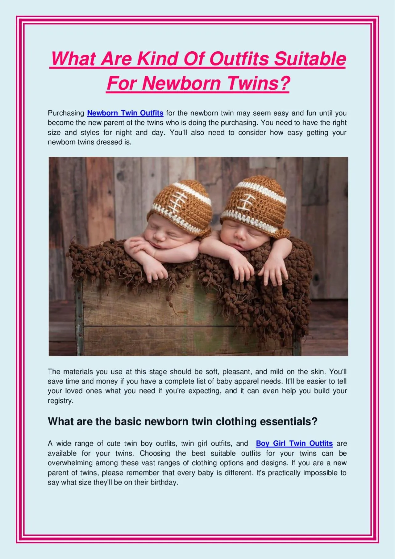 PDF-What Are Kind Of Outfits Suitable For Newborn Twins?