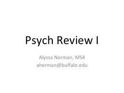 Psych Review I Alyssa Norman, MS4
