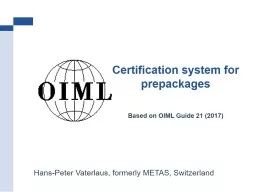 Certification system for prepackages