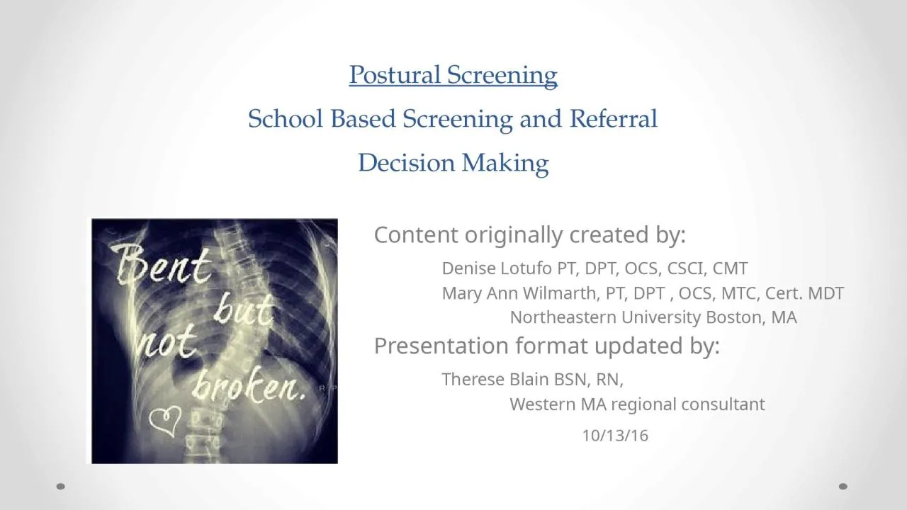 PPT-Postural Screening School Based Screening and Referral