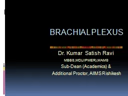 BRACHIAL   PLEXUS Dr .  Kumar Satish Ravi