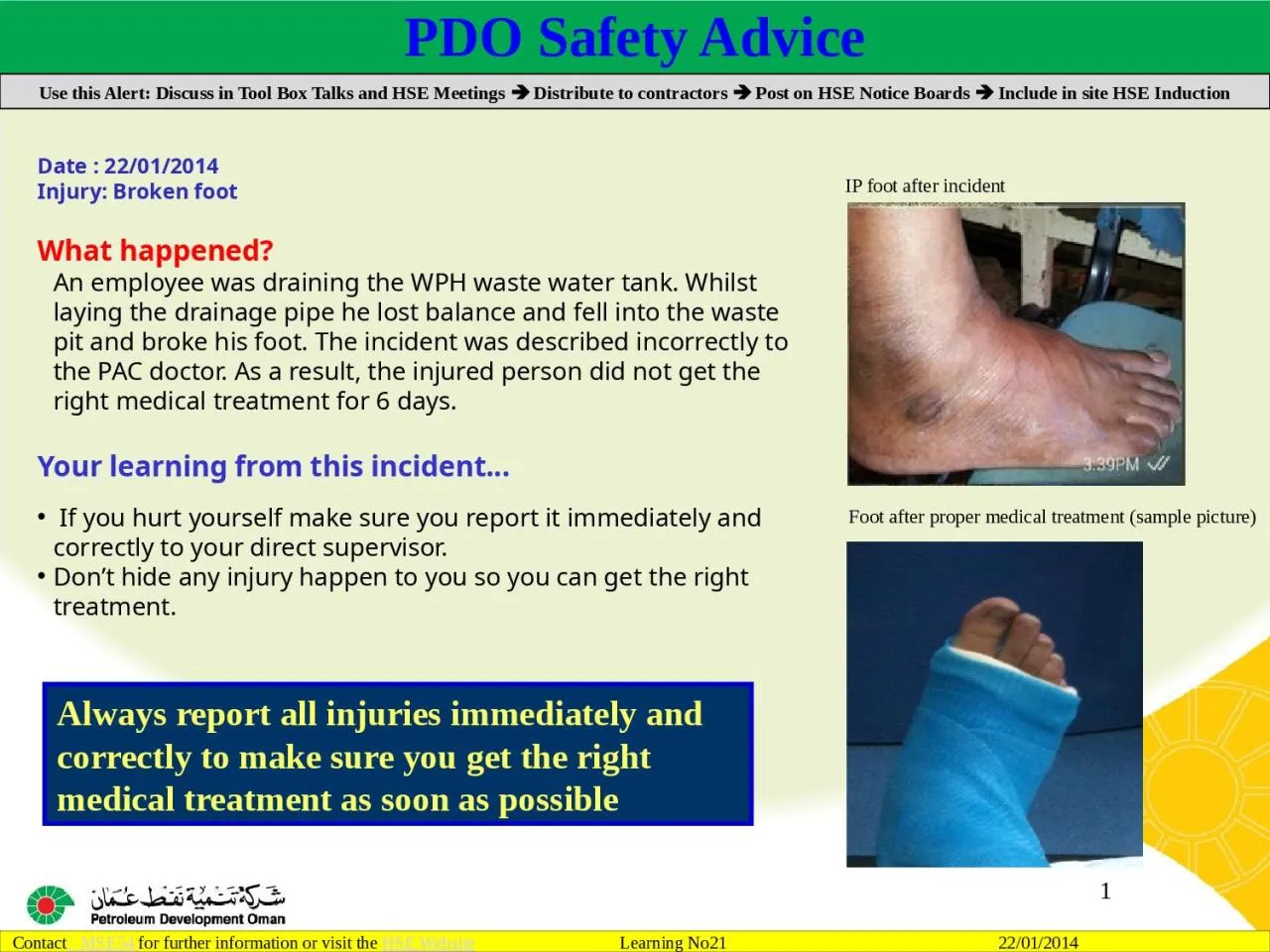 PPT-1 Use this Alert: Discuss in Tool Box Talks and HSE Meetings