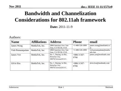 Mediatek Slide  1 Bandwidth and Channelization Considerations for 802.11ah framework