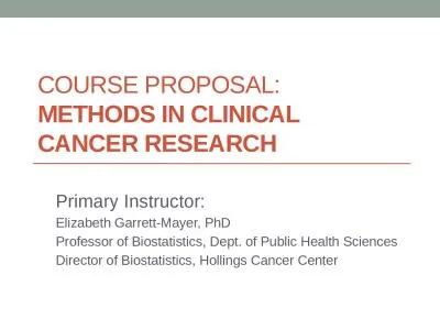 Course Proposal: Methods in Clinical Cancer Research
