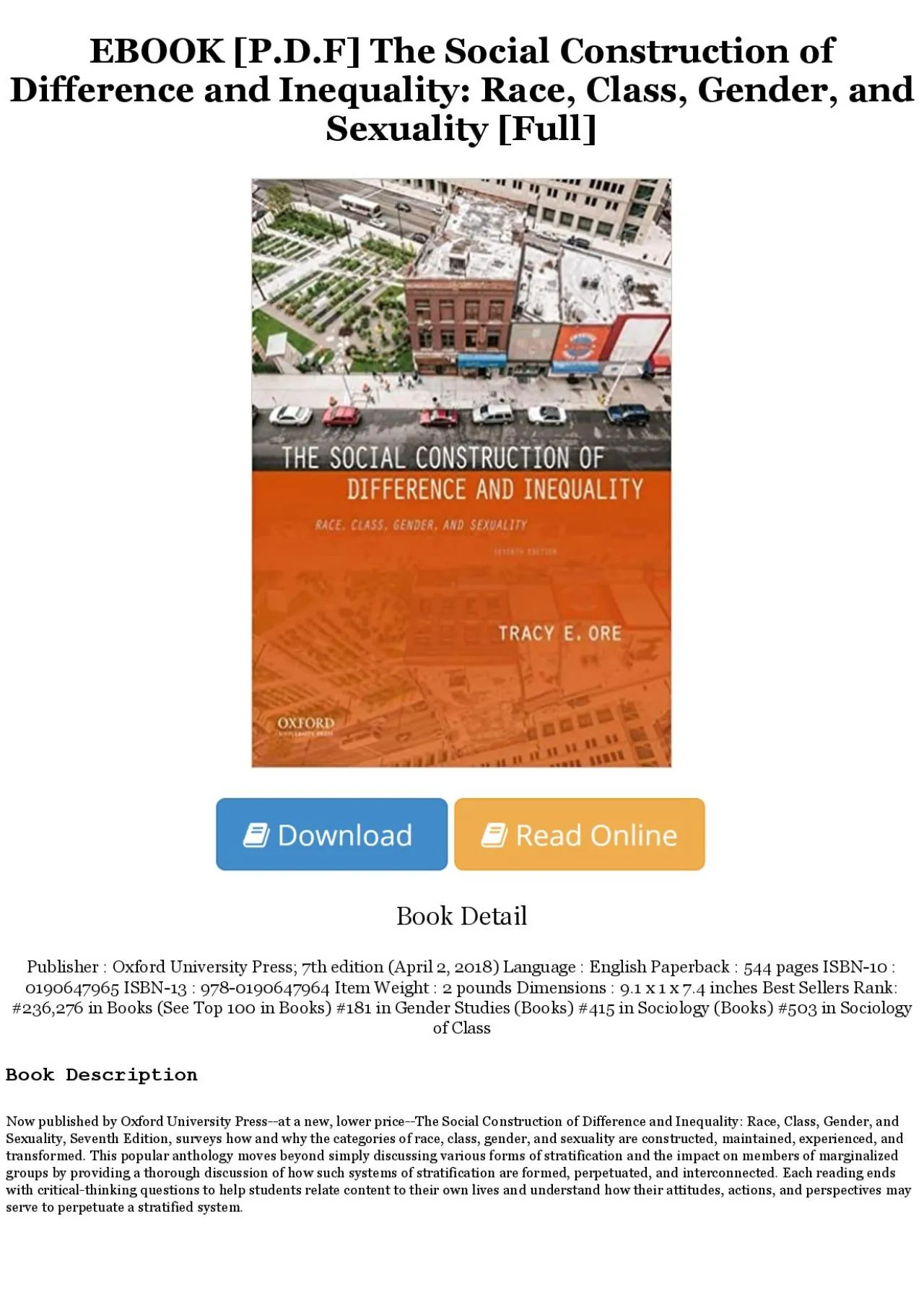 PDF-PDF DOWNLOAD The Social Construction of Difference and Inequality: Race, Class, Gender,