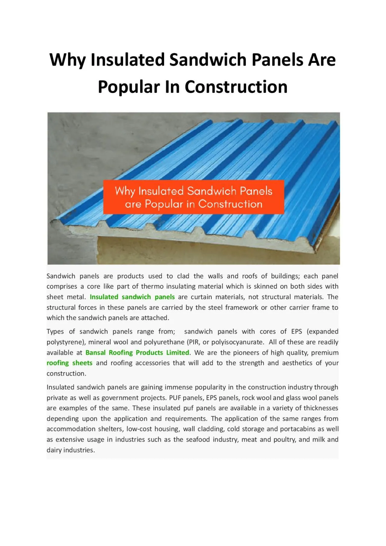 PDF-Why Insulated Sandwich Panels Are Popular In Construction - Bansal Roofing