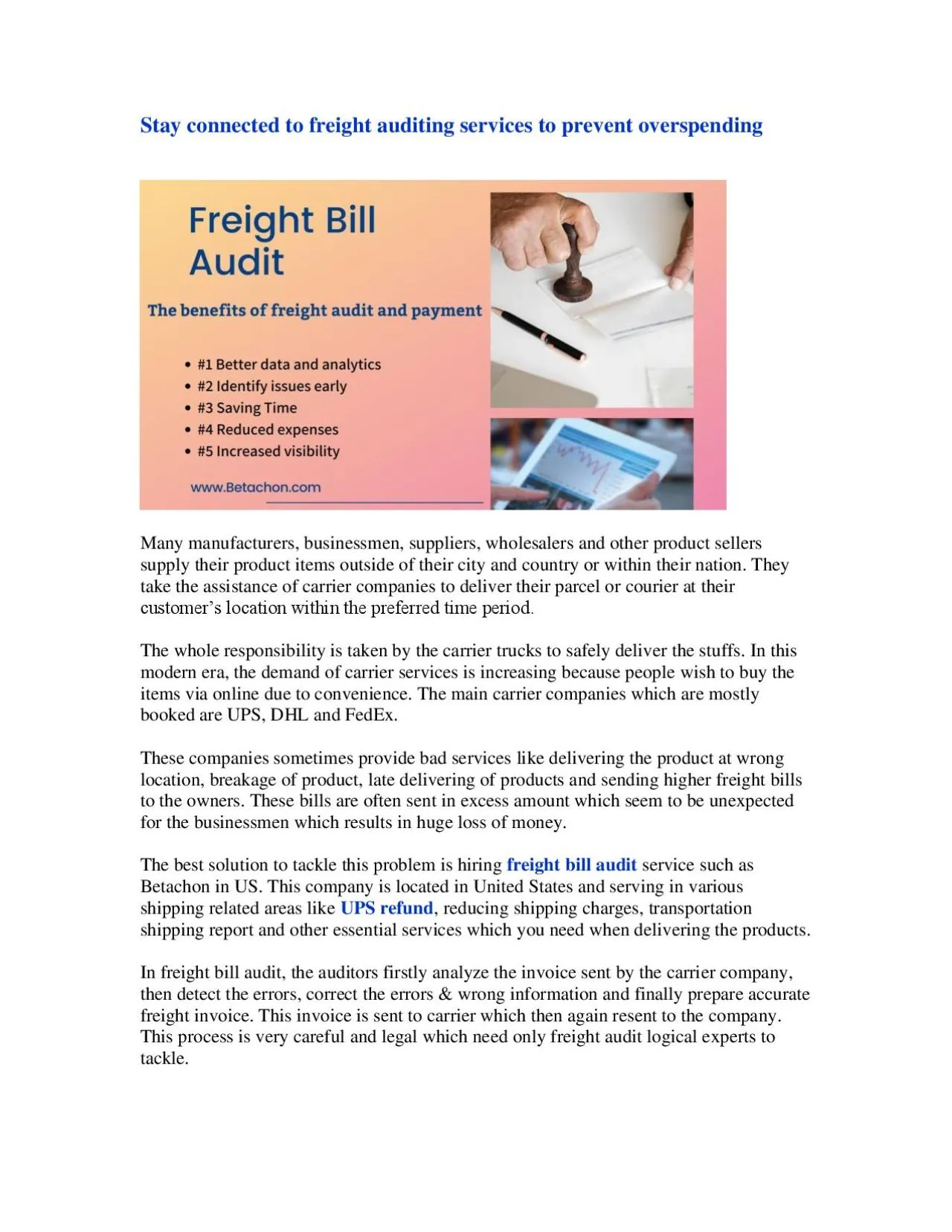 PDF-Stay connected to freight auditing services to prevent overspending