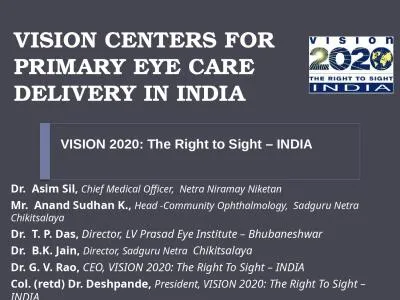 VISION CENTERS FOR PRIMARY EYE CARE DELIVERY IN INDIA