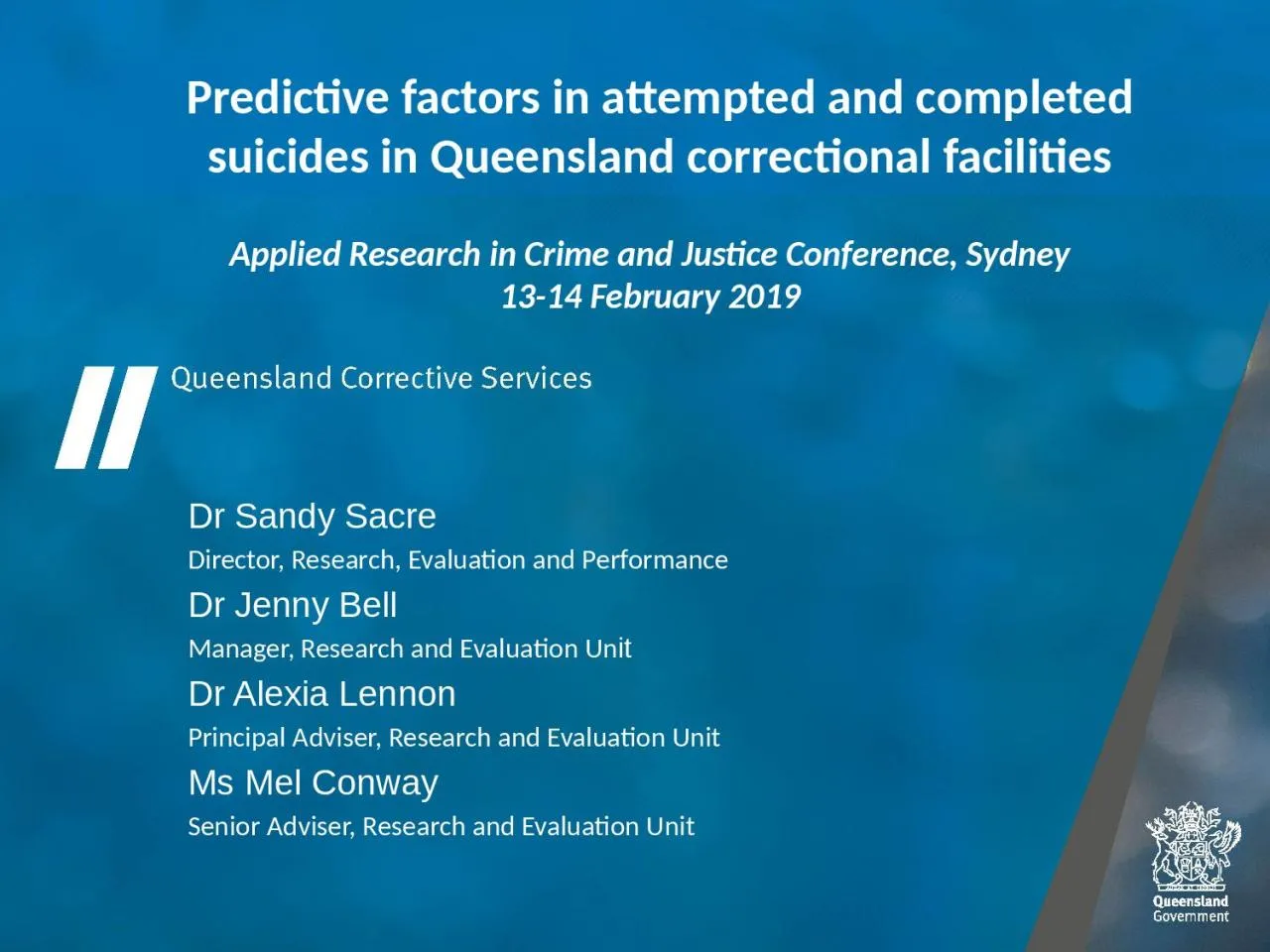 PPT-Predictive factors in attempted and completed suicides in Queensland correctional facilities