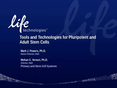 Tools and Technologies for Pluripotent and Adult Stem Cells