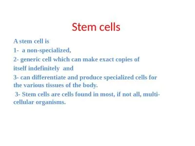 Stem cells  A stem  cell