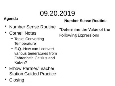 09.20.2019 Agenda Number Sense Routine