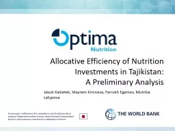 Nutrition Allocative Efficiency of Nutrition Investments in Tajikistan: