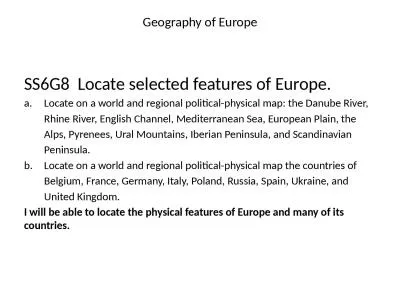 Geography of Europe SS6G8  Locate