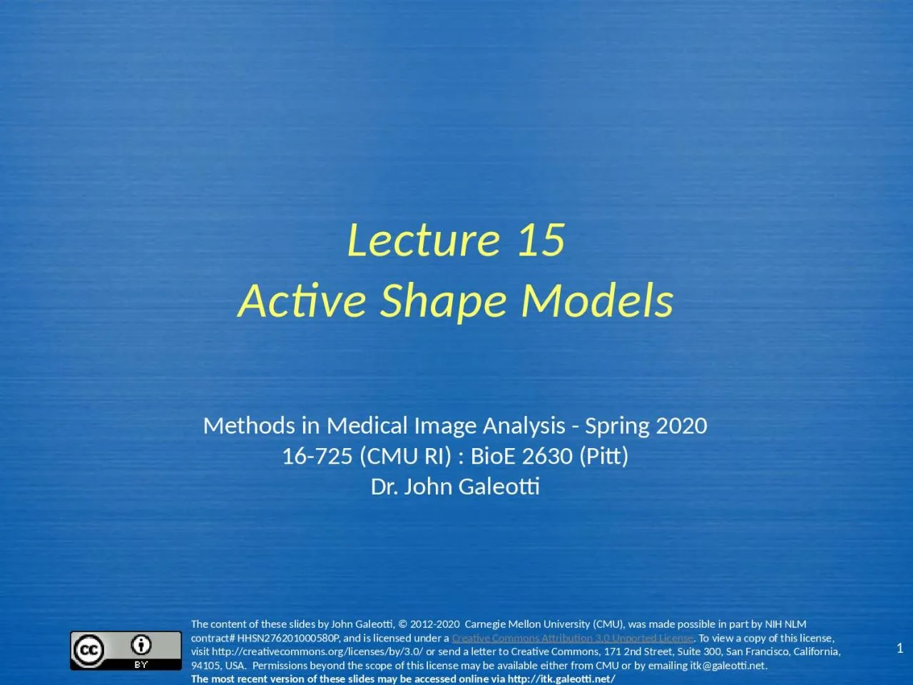 Lecture 15 Active Shape Models