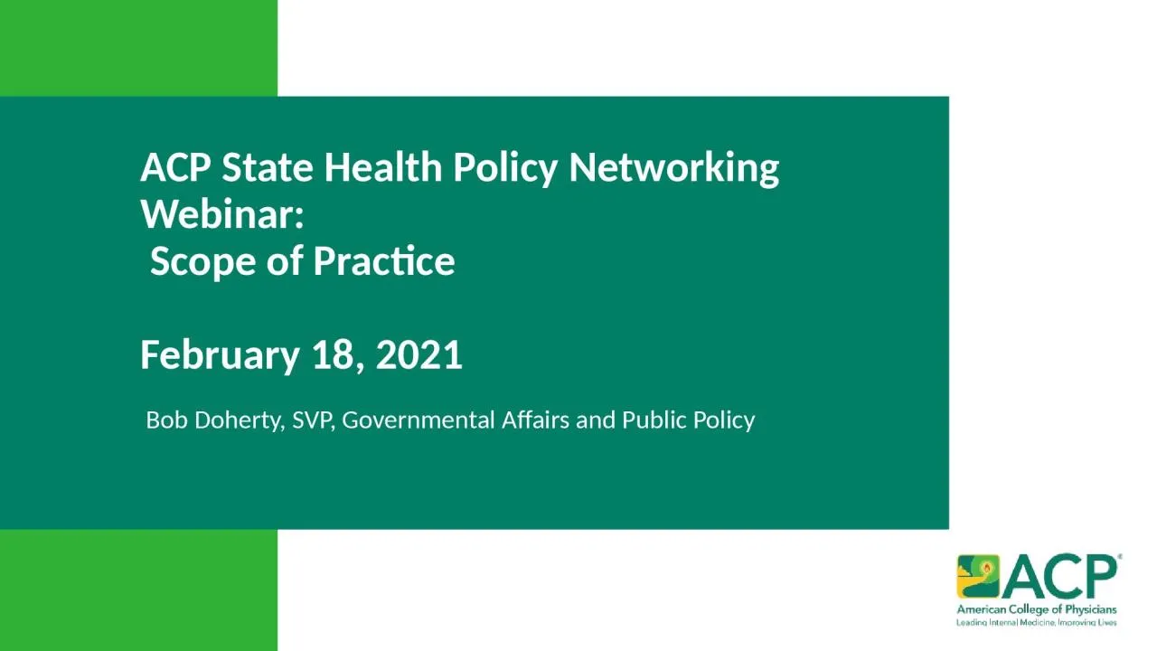 PPT-ACP State Health Policy Networking Webinar: