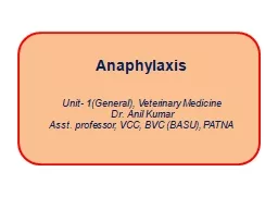 Anaphylaxis Unit- 1(General), Veterinary Medicine