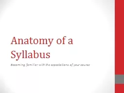 Anatomy of a Syllabus Becoming familiar with the expectations of your course