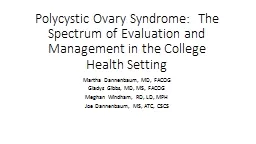 Polycystic Ovary Syndrome:  The Spectrum of Evaluation and Management in the College Health