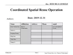 Coordinated Spatial Reuse Operation