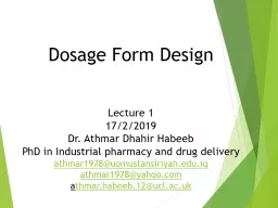 Dosage Form Design Lecture 1