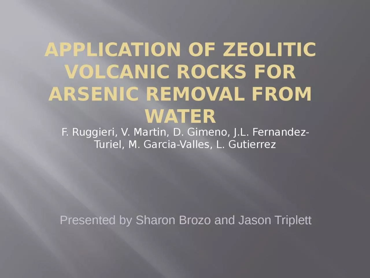 Application of zeolitic volcanic rocks for arsenic removal from water