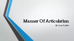 Manner Of Articulation By: