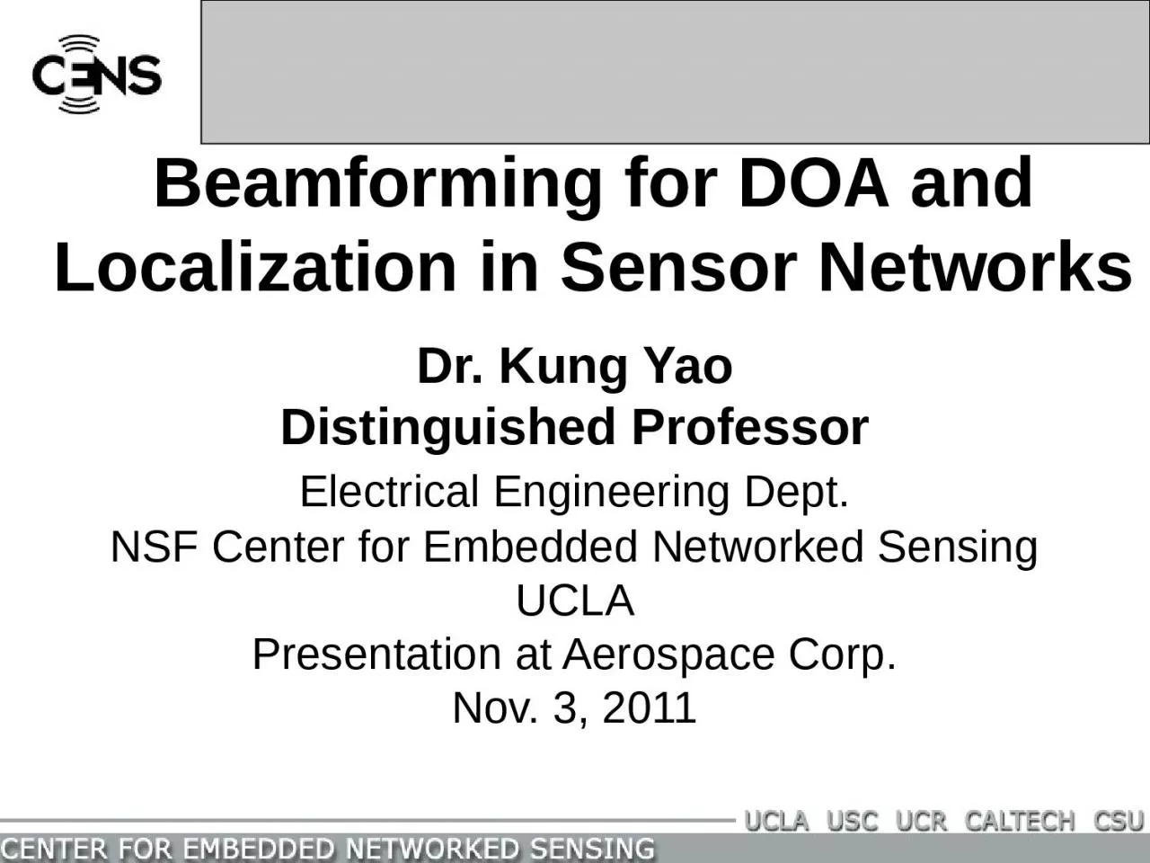 PPT-Beamforming for DOA and Localization in Sensor Networks