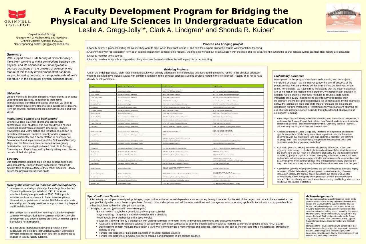 PPT-A Faculty Development Program for Bridging the Physical and Life Sciences in Undergraduate