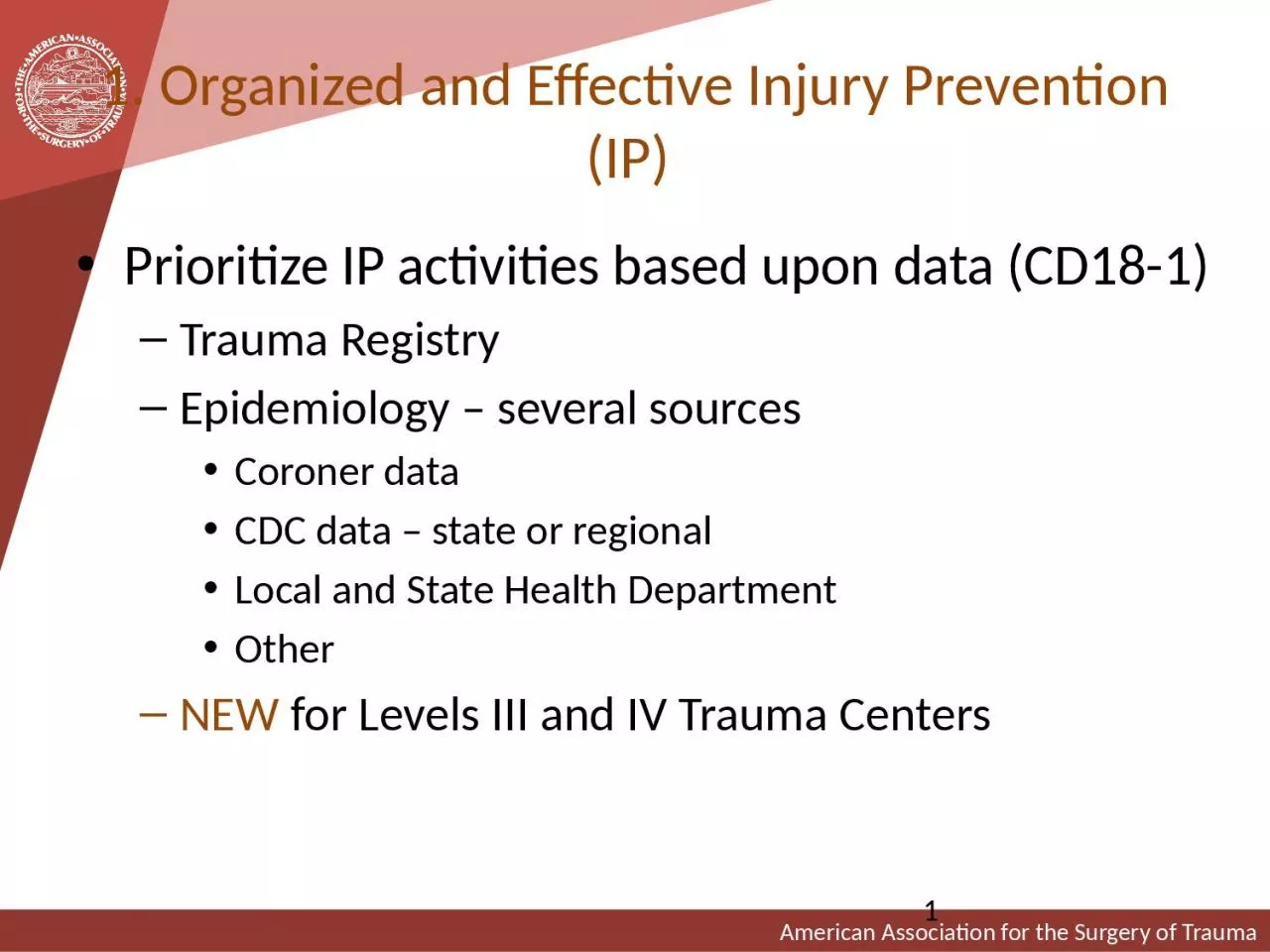 1. Organized and Effective Injury Prevention (IP)